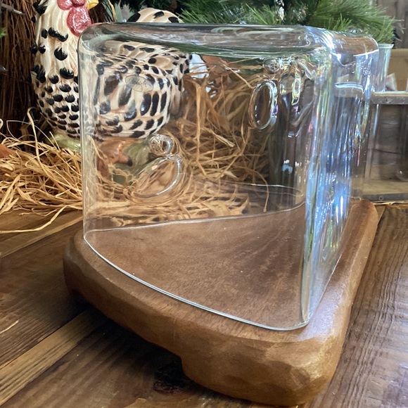Pottery Barn Large Handmade Glass and Wood Cheese Shaped Cheese Cloche 🧀 🐭🍷 - Picture 3 of 16